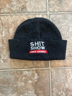 Black Shit Show Crew Member Embroidered Knit Beanie Hat Adult Teen GUC
